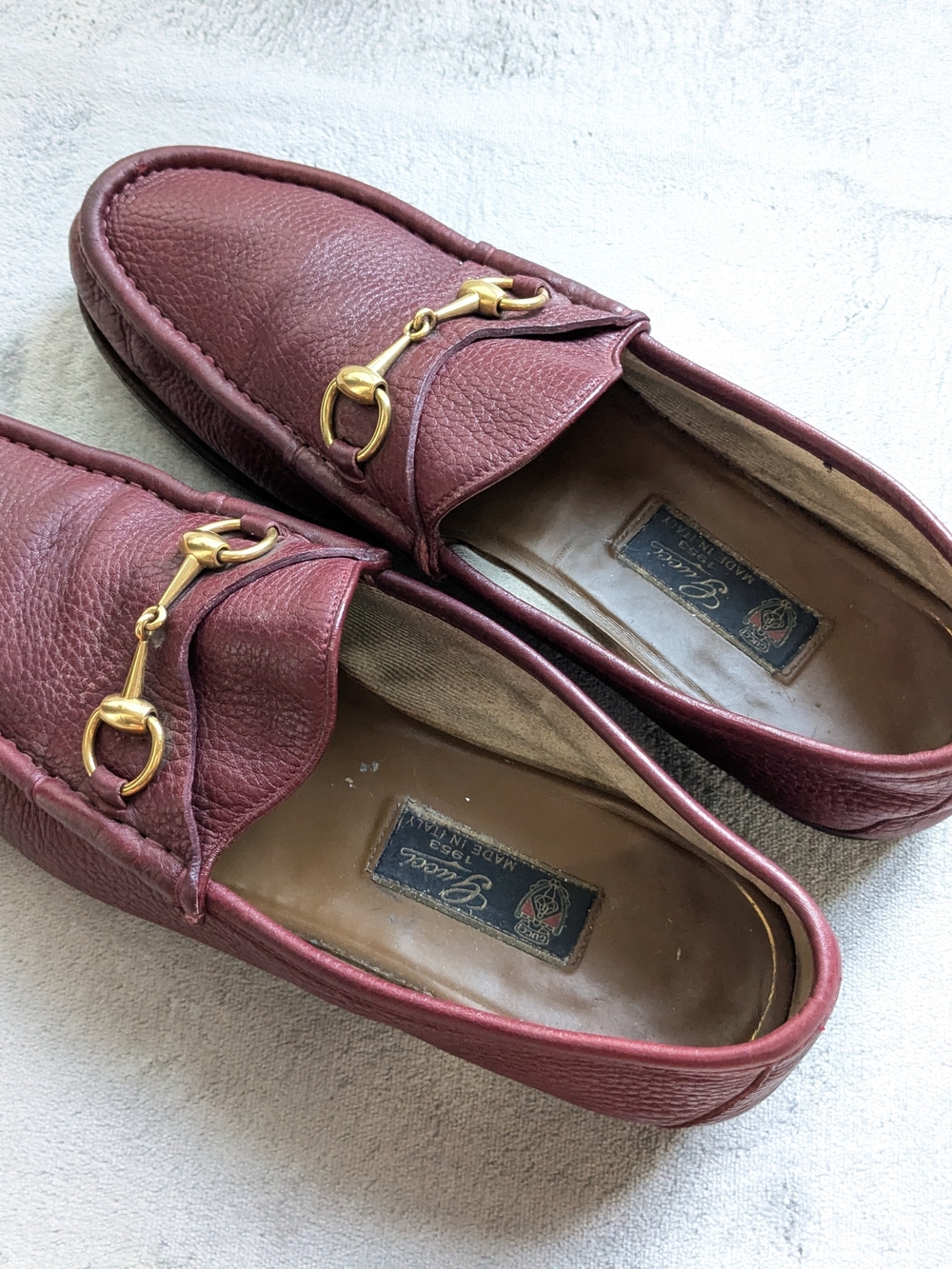 Gucci Men's Burgundy Pebbled Leather Horsebit Loafers US 11.5 - Picture 12 of 15